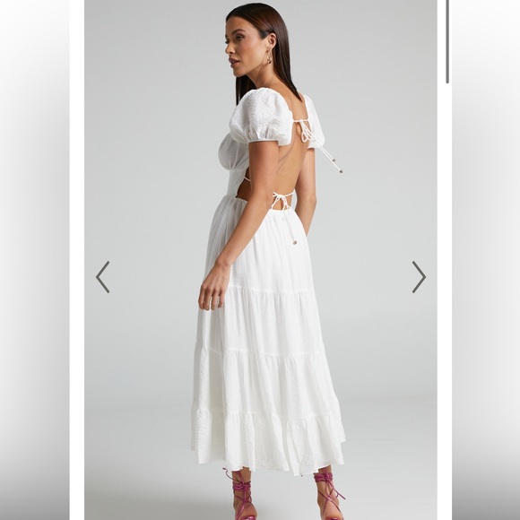 NWT - Showpo ANITA MIDI DRESS - PUFF SLEEVE TIERED DRESS IN WHITE - Picture 2 of 15